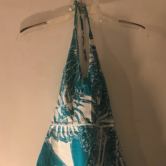 Ann Taylor Petites Lined Halter A Line Dress, Size: 0P, Color: Turquoise & White - Picture 2 of 10